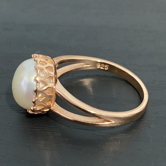 🟡 SALE Rose Gold Over Sterling Silver Pearl Ring Size 7.75 - Picture 6 of 9
